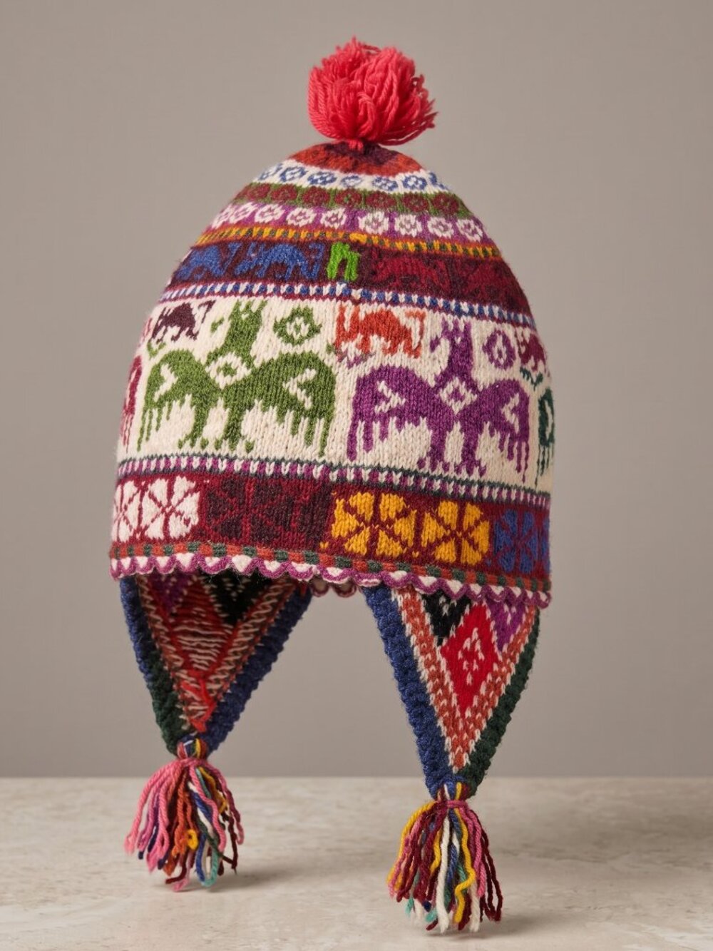Traditional Peruvian Hand-Woven Wool Andean Chullo Hat – Condor Design